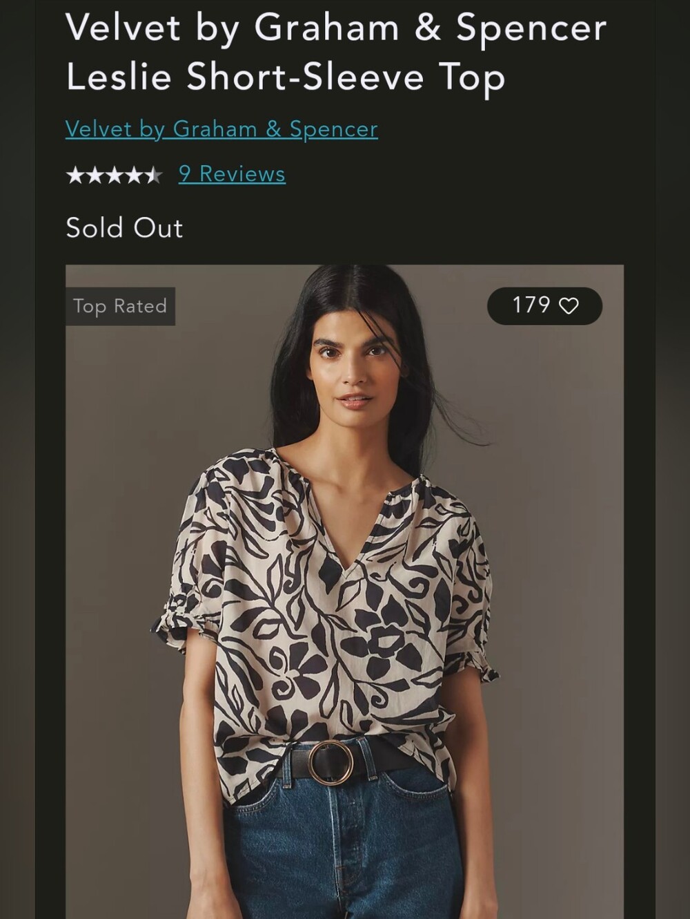 Anthropologie Velvet by Graham & Spencer Cream and Black Floral Leslie Top